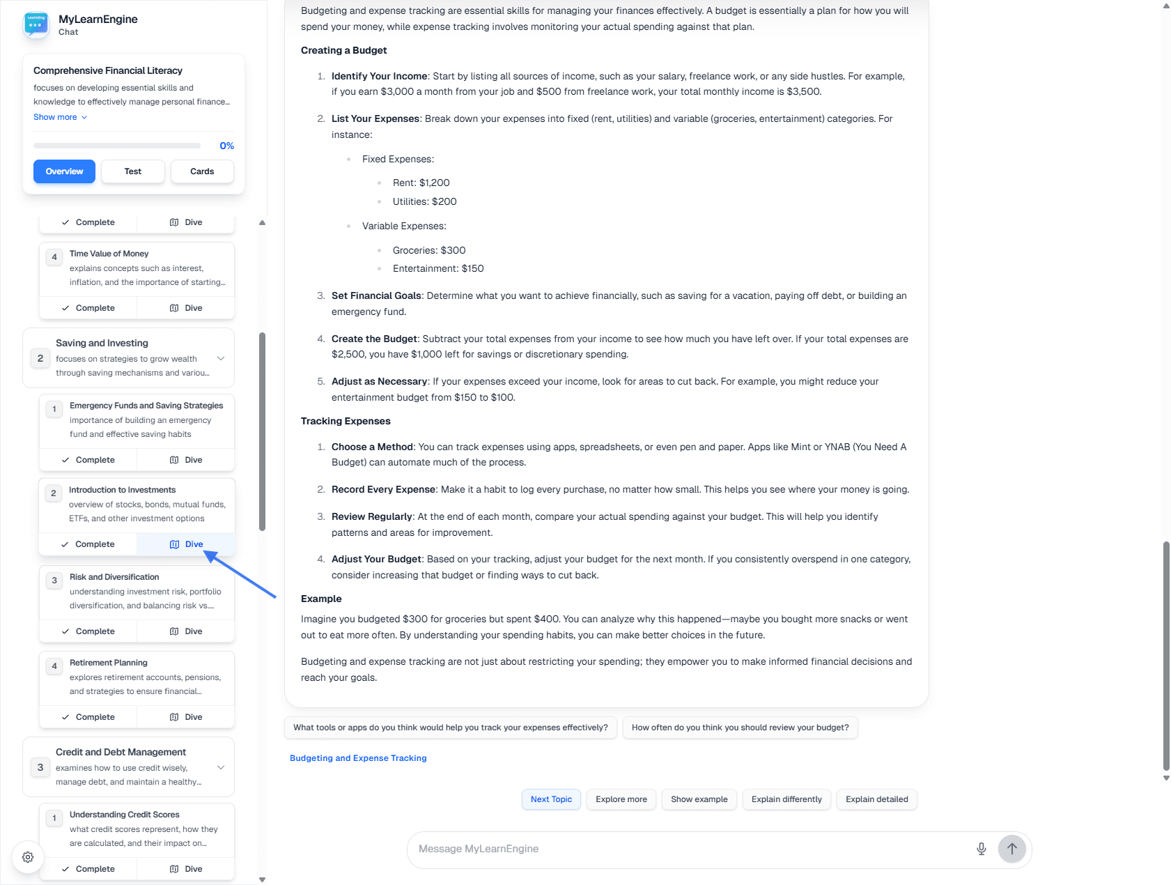 Click on dive to create nested learning path