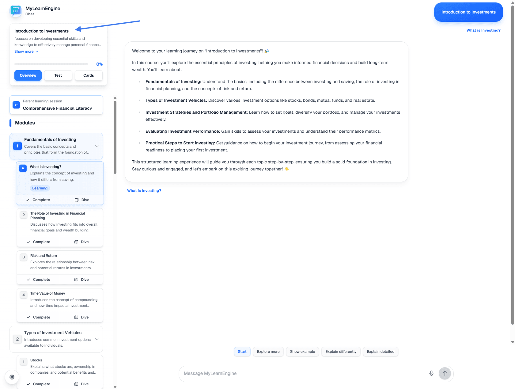 A new nested learning session is created